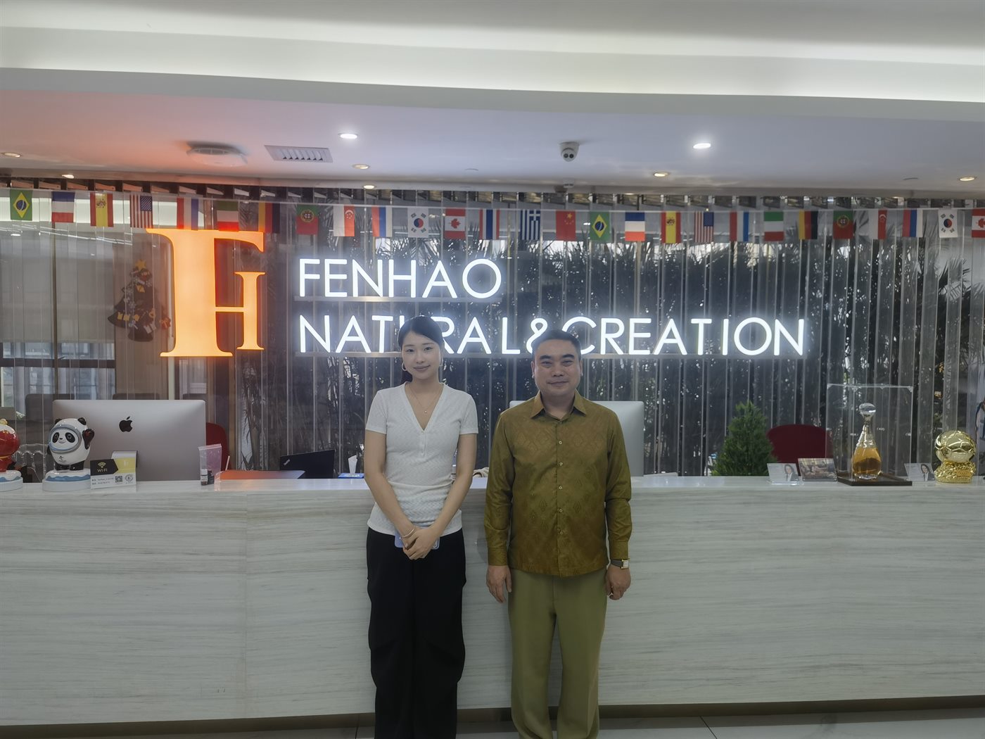 Cambodia-based client visiting a China-side fragrance facility with the local team